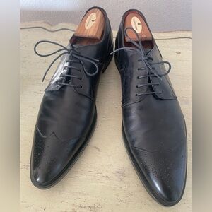 CANALI Made in Italy Leather Wing Cap Toe Derby Shoe in Black Size 45 US 12